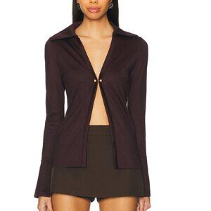 NEW Rangel Steph Top Berry Purple Brown Long Sleeve Open Front Blouse